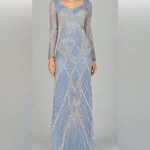 LARA Elegant Blue and Silver Evening Gown
